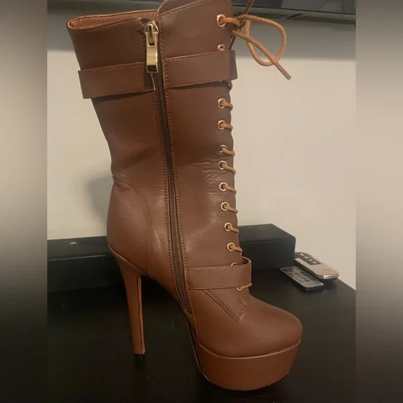 Ann Creek stiletto platform Brown lace-up boots - size 7 - Picture 3 of 9